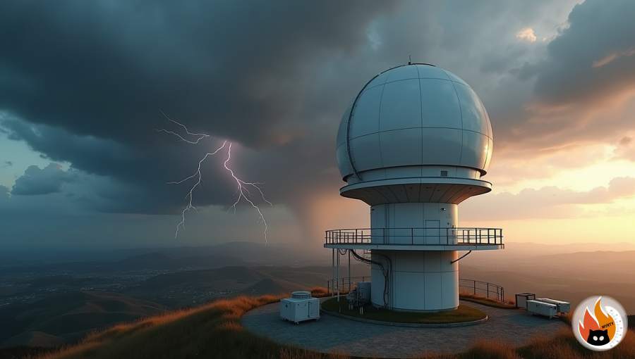 Station météorologique radar à double polarisation en fonctionnement pendant un orage, www.myrty.eu - www.myrty.eu