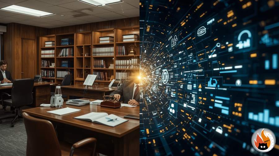 Paysage d'assurance numérique moderne montrant l'évolution de l'industrie avec des technologies traditionnelles et innovantes - www.myrty.eu